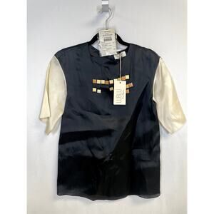 LUBLU KIRA PLASTININA NEW Jeweled Silk Pixel Short Sleeve Blouse Black XS